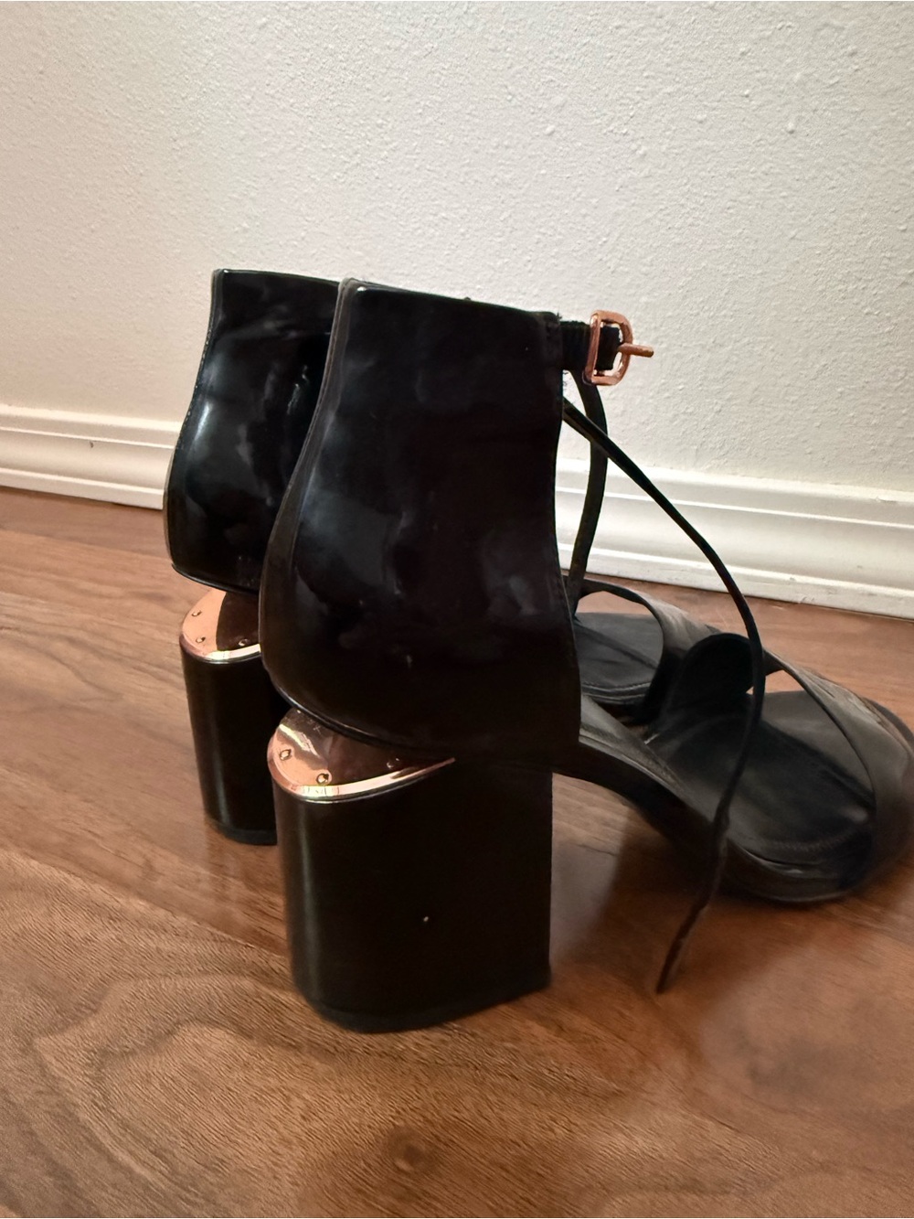 Alexander Wang Black Patent Leather Block Heel Sandals Size 8